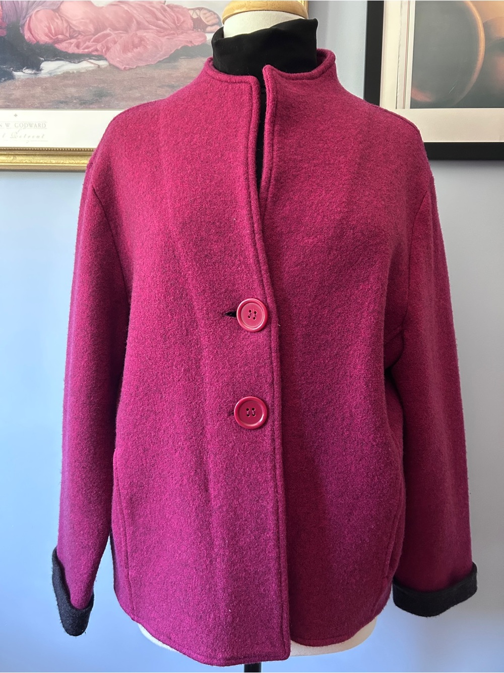 Nomadic Traders Magenta Wool Pea Coat with Button Front